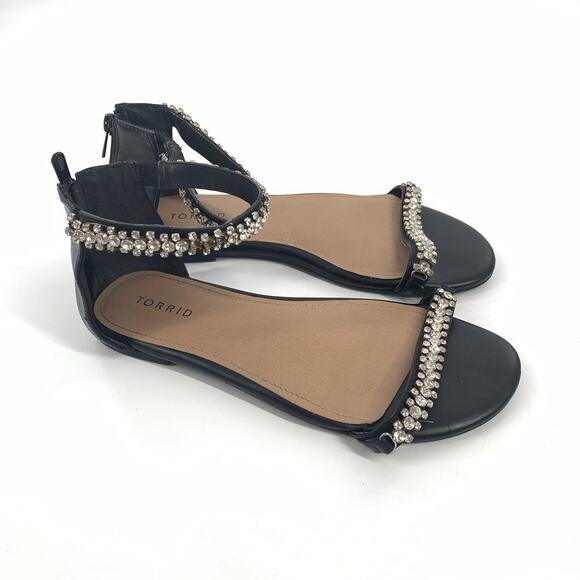Torrid Rhinestone Ankle Strap Sandals 9.5 W Wide Womens Solid Black Open Toe - Picture 1 of 9